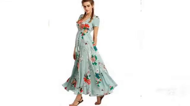 Одежда с AliExpress. Длинное платье с цветочным принтом и v-образным вырезом.