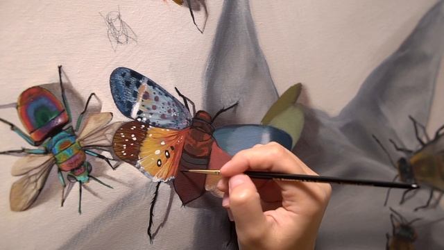 Картина с насекомыми. Как рисовала? Лошади в масках | Масляная живопись |