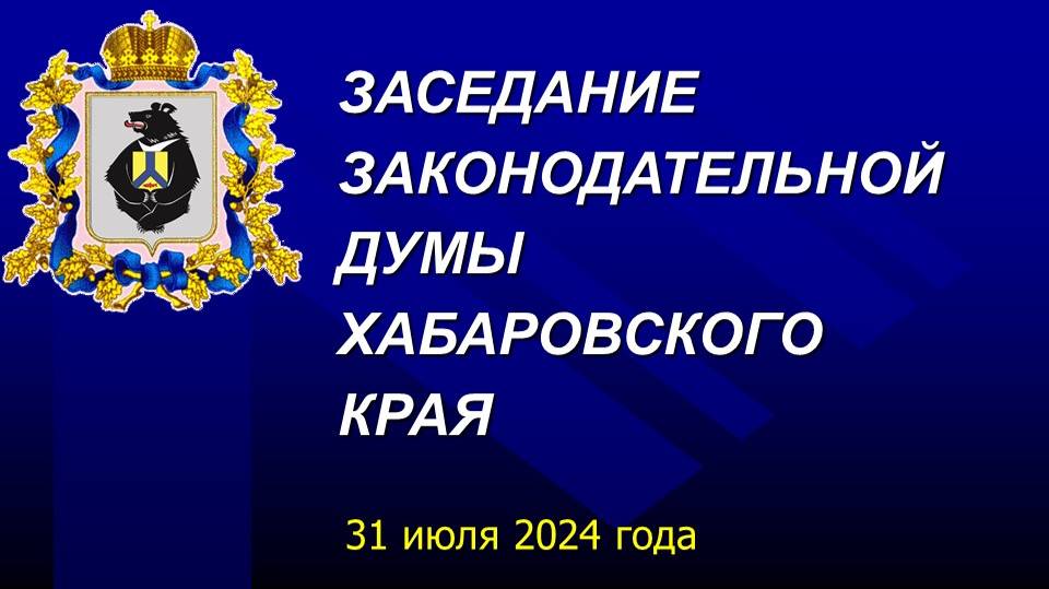 Очередное заседание Законодательной Думы Хабаровского края 31 июля 2024 года