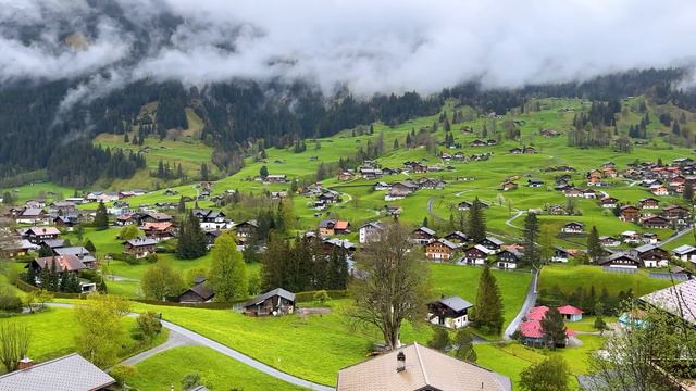 Beautiful Rain Walking Tour in Grindelwald ️ Switzerland 4K