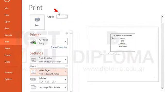 Print the notes pages of the slides 1, 2 and 3 of the current presentation.