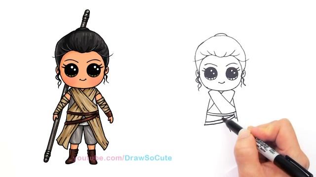 How to Draw Star Wars Rey Cute step by step The Force Awakens