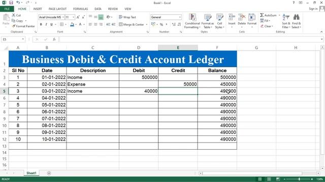 How to Create Debit and Credit Account Ledger in Microsoft Excel | Debit and Credit in Excel