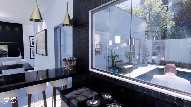 CASA PEQUENA EM L de 68 m2 - CASA BAIXA COM PISCINA