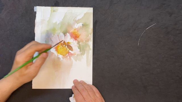Flower and Bee, Watercolor Demonstration