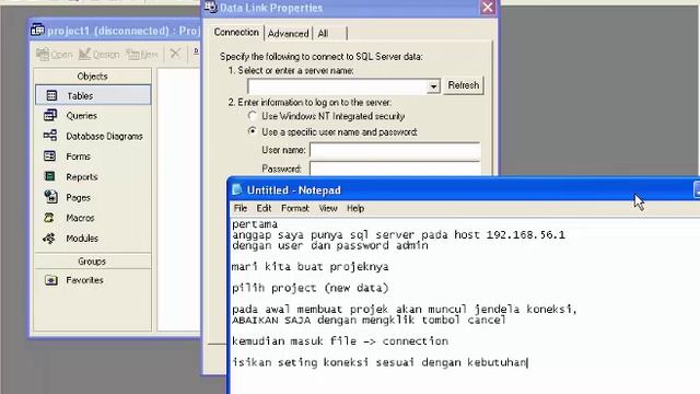 cara mengkoneksikan access xp 2002 ke sql server 2008