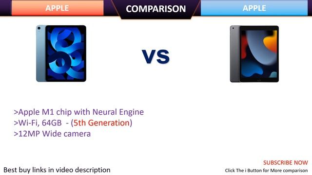 Apple 2022 iPad Air M1 Chip Wi-Fi 64GB Vs Apple 2021 iPad A13 Bionic chip Wi-Fi 64GB Comparison