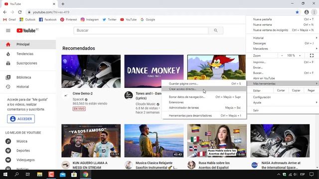 Como crear Acceso Directo de Youtube en el Escritorio de Windows 10 con Google Chrome