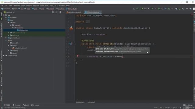 Snack Bar In Android Using Android Studio