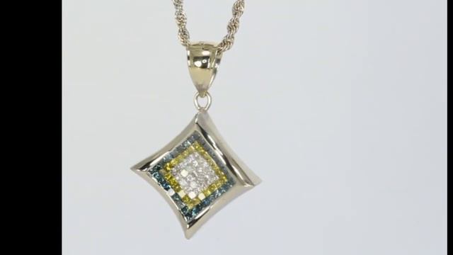 1.62CT white, blue & yellow diamond pendant necklace 14K WG rope chain - 29349