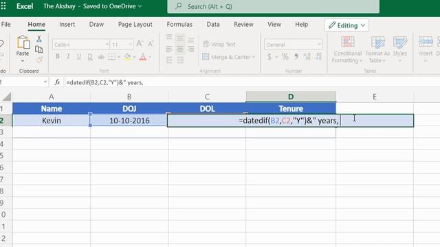 How to Calculate Tenure (period of service) in Excel