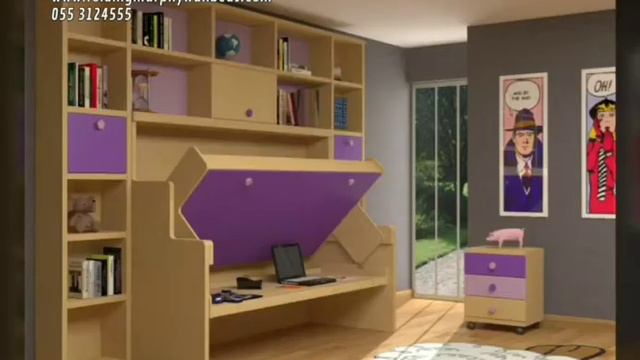 Home Office Hidden Murphy Folding Wall Bed with Study Table Desk Children Bedroom Design Furniture