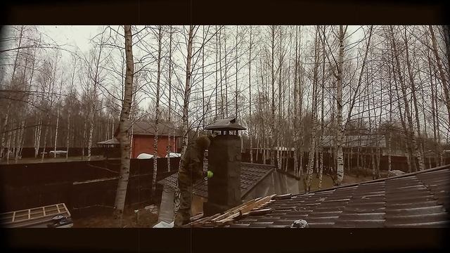 Имитация дикого камня на дымоходе камина !