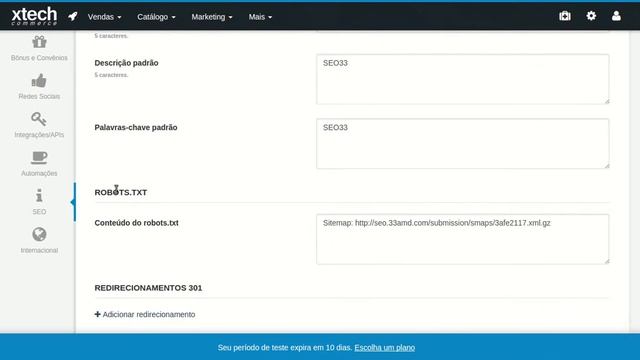 SEO Xtech Commerce | Robots.txt + Linha Sitemap