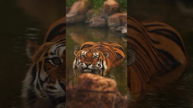Тигры обитают в жарком климате, поэтому в знойные дни с радостью окунаются в воду 💦