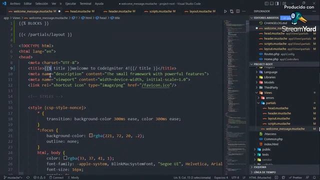 ⚫️ Cómo crear una plantilla con Mustache - CodeIgniter4 ?