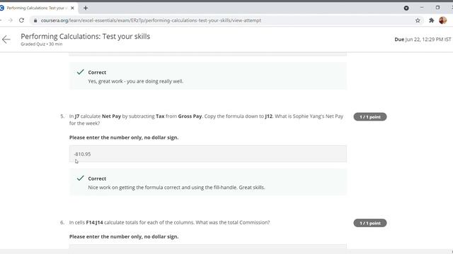 Coursera Excel Skills For business week2 Quiz