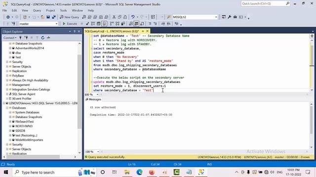 How to Change Log Shipping Secondary Database Restore Mode