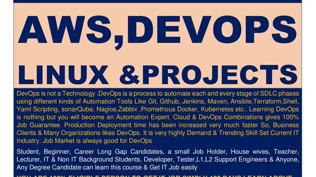 hands on one to one training program on AWS,DEVOPS,LINUX & PROJECT IMPLEMENTAION