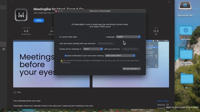 MeetingBar for Meet Zoom & Co Mac App Store Basic Overview