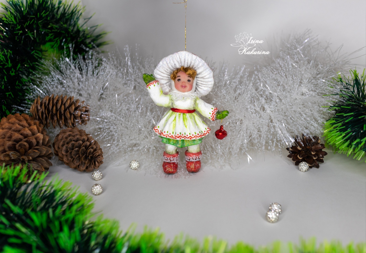 Ватная ёлочная игрушка Мухоморчик.Cotton Christmas tree toy Fly Agaric.