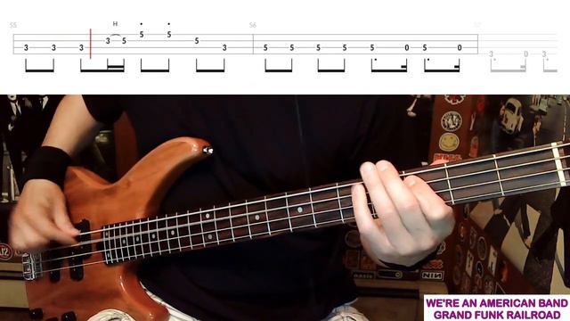 We're An American Band by Grand Funk Railroad - Bass Cover with Tabs Play-Along