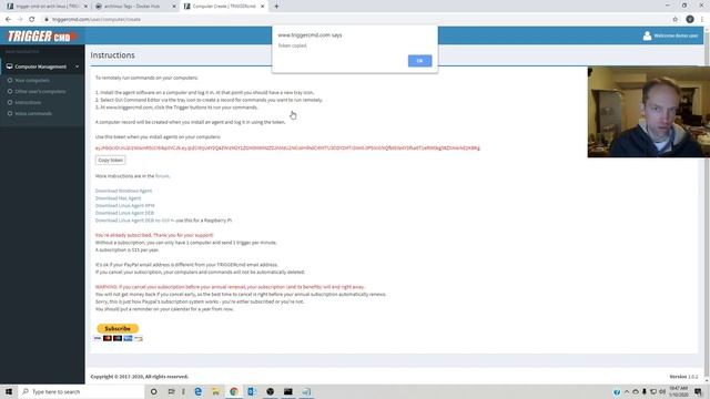 TRIGGERcmd agent on Arch Linux