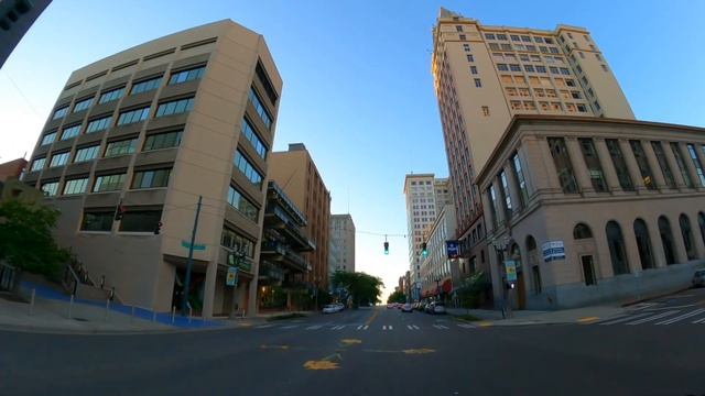 Driving Downtown Tacoma USA - Sunset Drive