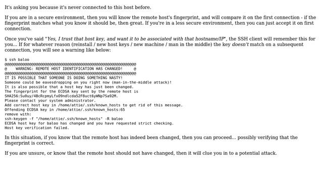 Does the "authenticity of host can't be established" message in SSH reflect a security risk?
