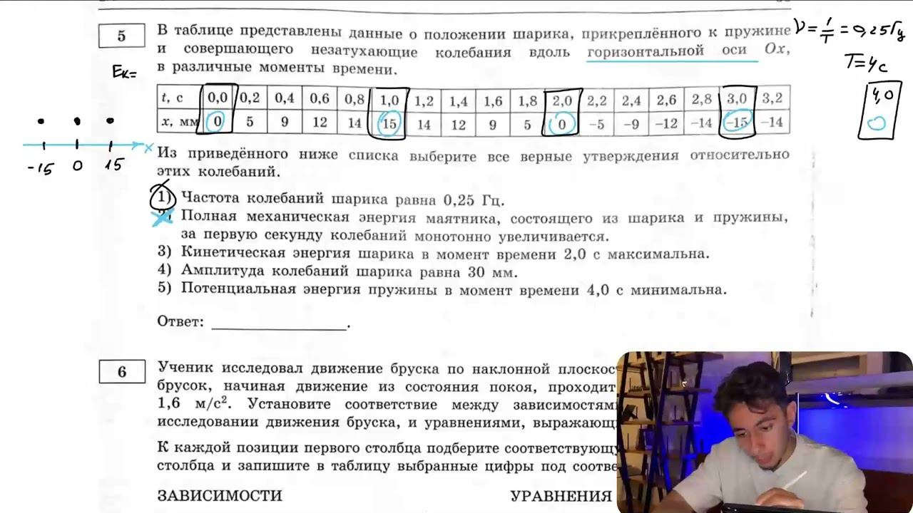 В таблице представлены данные о положении шарика, прикреплённого к пружине и совершающего - №