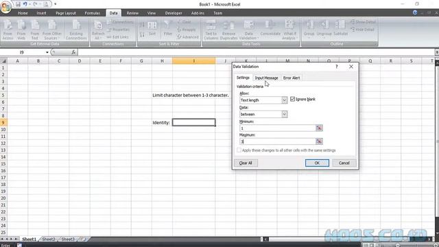 Limit Character Input in Excel