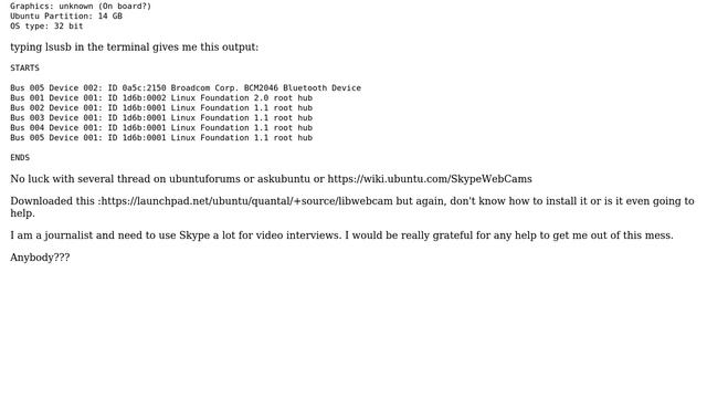 Ubuntu: Lenovo S10-2 easy camera not detected