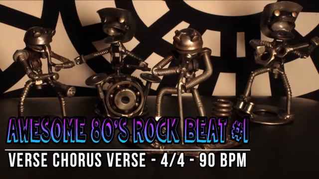 90 BPM - Awesome 80's Hard Rock Beat - 4/4 Drum Track - Metronome - Drum Beat
