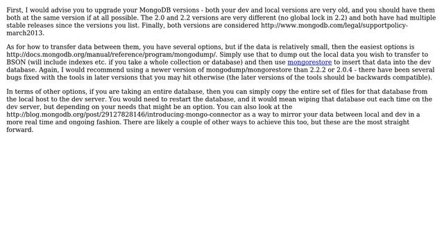 DevOps & SysAdmins: Copy mongodb collection between two servers AND different mongo versions ...