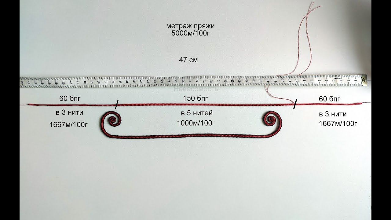 9. Шнур Гусеничка с утоньшением по концам.