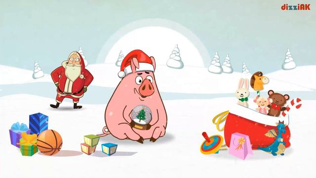 Happy New Year. Funny greeting. Santa's sleigh hijacked. Year of the pig. Animation greetings