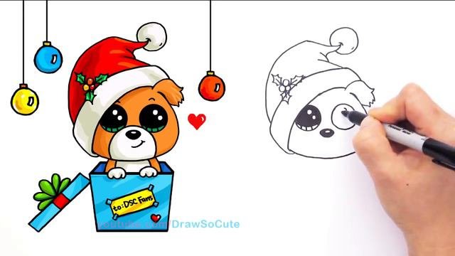 How to draw Puppy Christmas Present step by step Easy Holiday Special