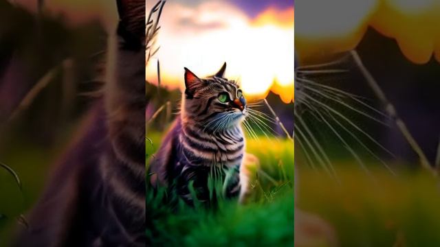 Кот сидит в травке (ИИ видео)
