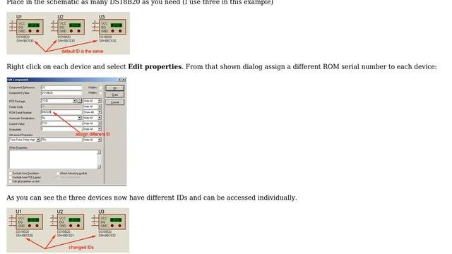 Electronics: DS18B20 have the same 1-wire ids in proteus 2 Solutions!!