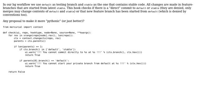 Code Review: My python hook for mercurial