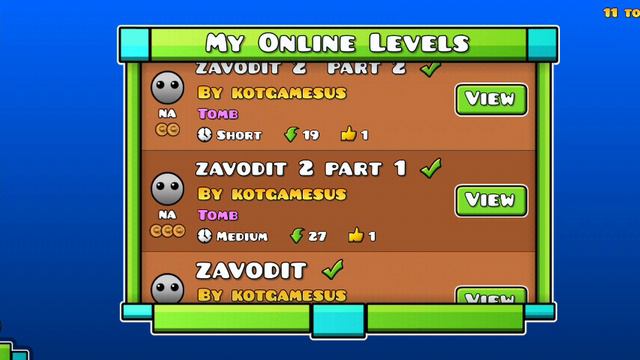 Всё мои уровни в geometry dash