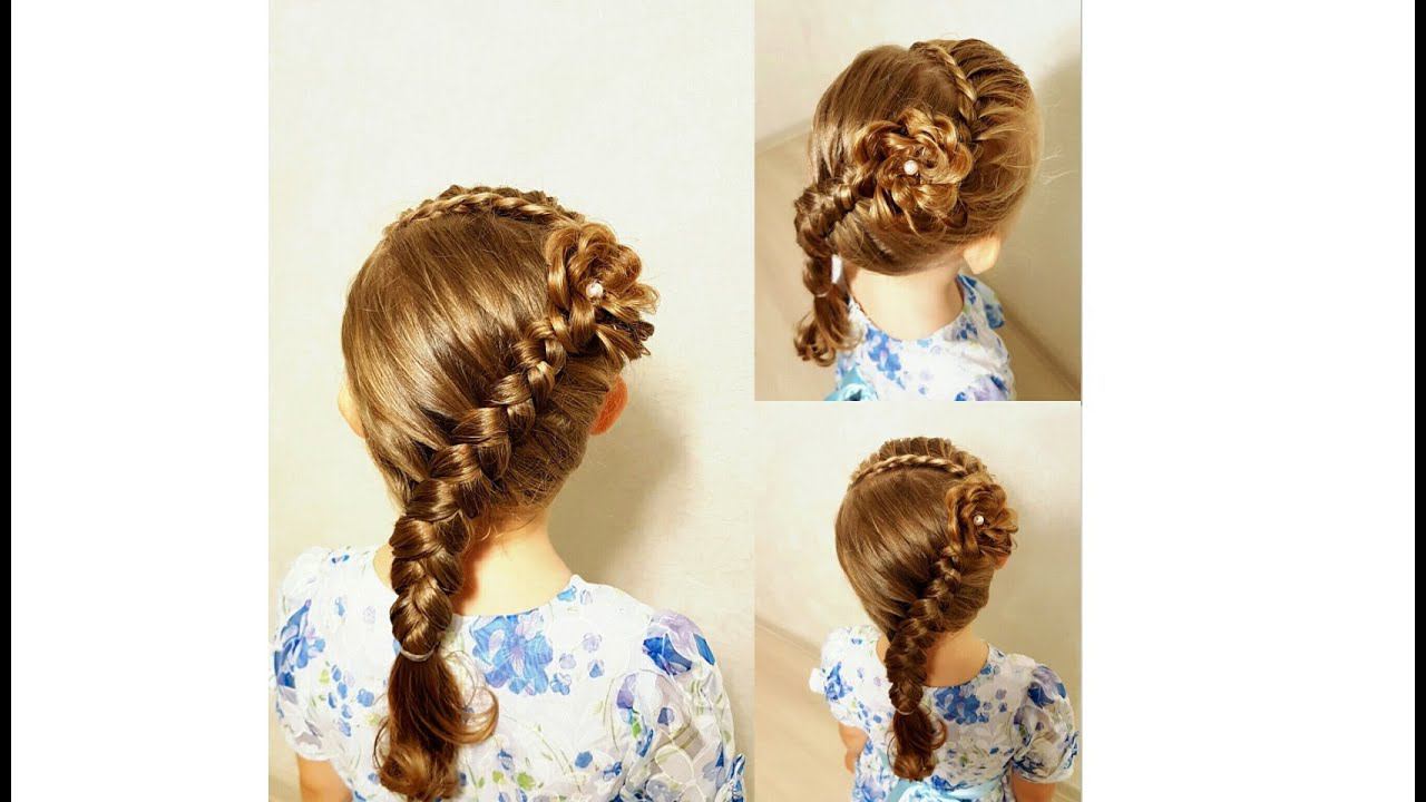 Flower braid - Hairstyles for kindergarten and school. Hairstyles for the holiday. Прически в школу.