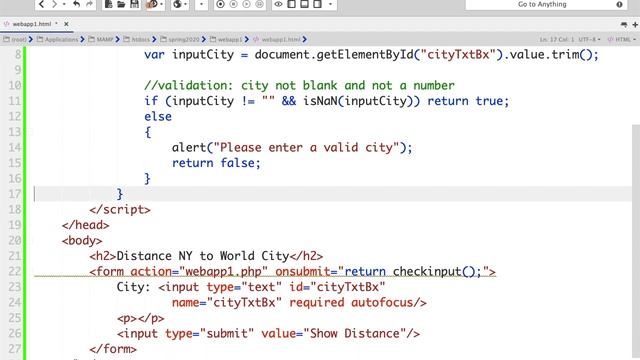 Web App - Distance (miles) NY To World City (Array - Short List) - Prof. Pinto