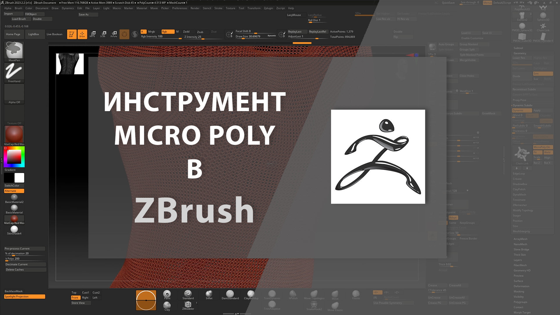 Инструмент MICRO POLY в ZBrush