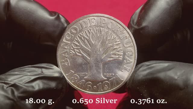 PORTUGAL SILVER 50 ESCUDOS 1971 - 125 Лет Банку Португалии Серебришко