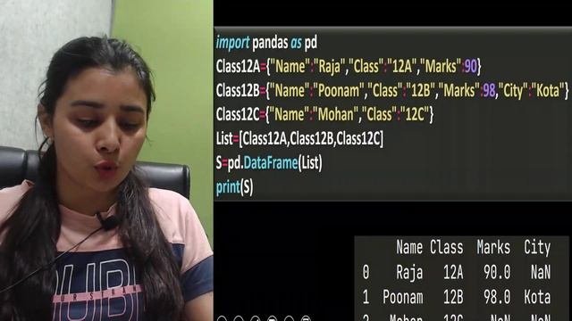 Pandas DataFrame - Creation of DataFrame from List of Dictionaries  CBSE Class 12 - IP