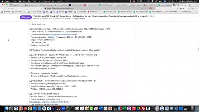 flutter doctorしたら「Windows Version (Unable to confirm if installed Windows version is 10 or greater)