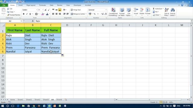 Combine First and Last Name - Excel