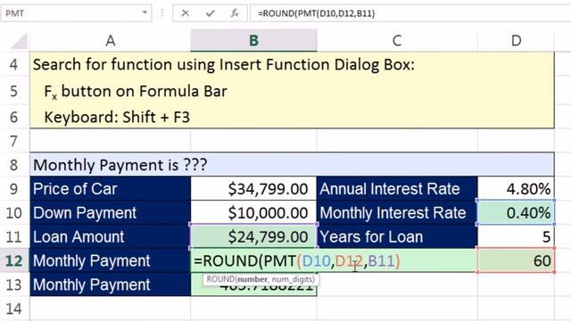 Office 2013 Class #35  Excel Basics 17  Search for Excel Functions  PMT & MEDIAN Functions