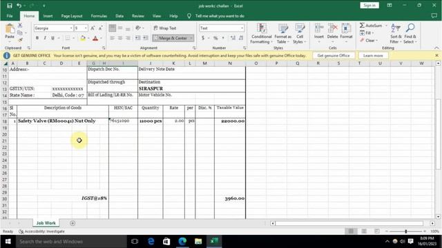 How to make Job work Challan in Excel | Make Job Work Challan In Excel Format